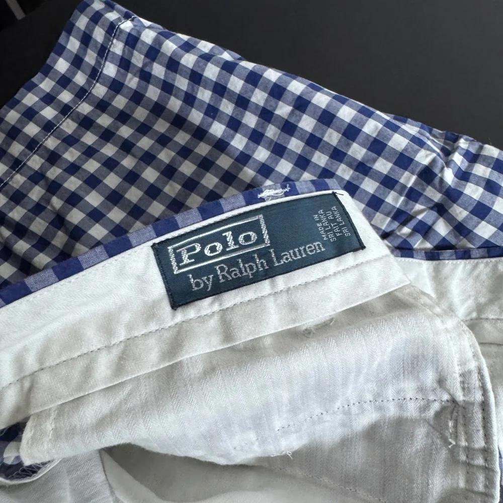 Polo Ralph Lauren Sheffield Shorts Mens 35 Blue White Gingham Flat Front Cotton